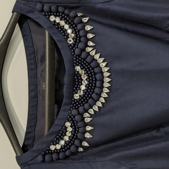 Banana Republic Dresses & Skirts - Banana Republic embellished neckline, navy satin, lined A-line dress, size 4